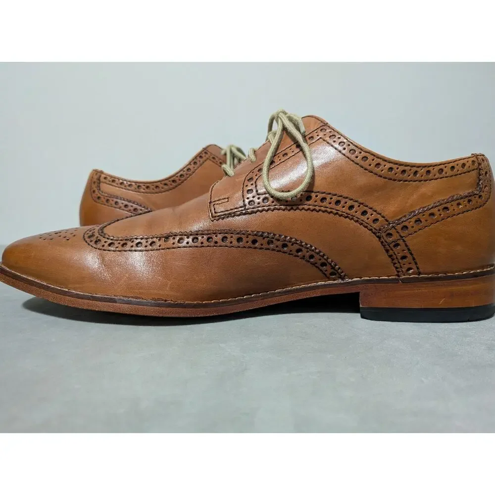 Cole Haan Mens 10.5 M British Tan Leather Wingtip Oxford Brogue Dress Shoes